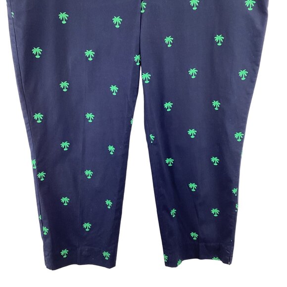 Talbots Curvy Fit Pants Size 16 Ankle Navy Blue Green Palm Tree Embroidery - Picture 6 of 9